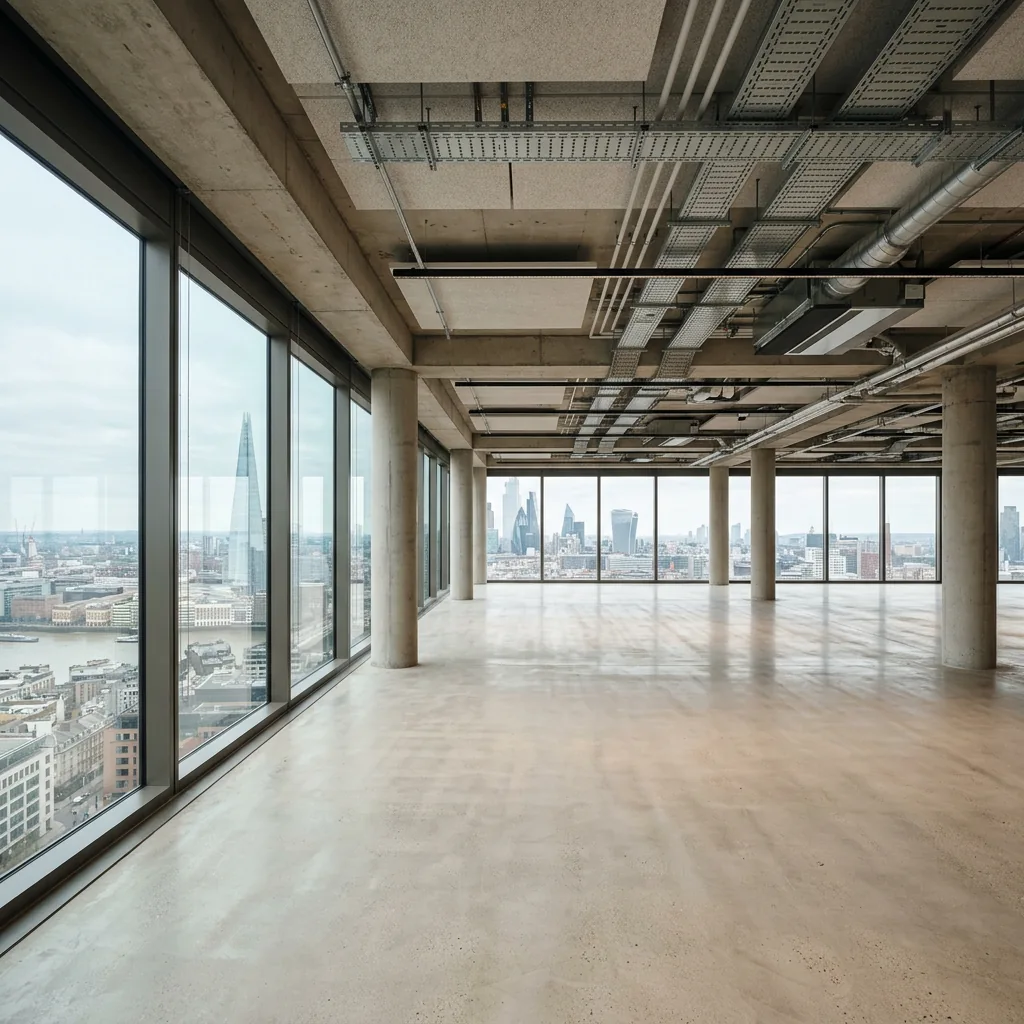 Illustrative empty Cat A office floor before workplace fit-out