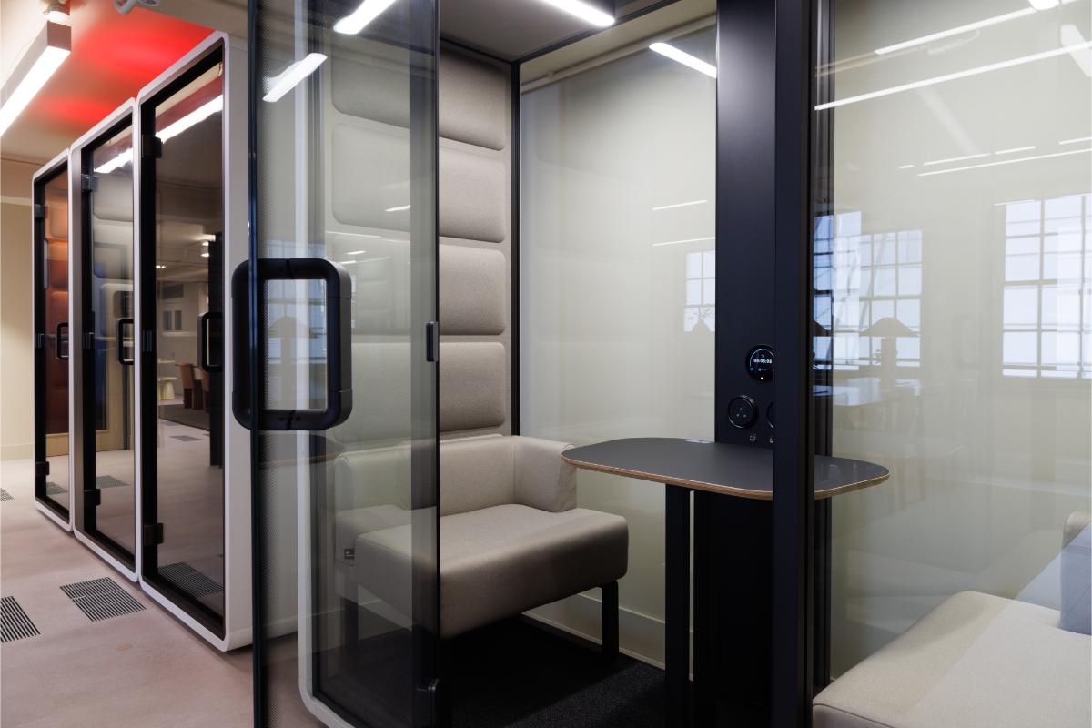 Cleo phone booths / meeting pods project in London, UK by Fluid Furniture — image 2